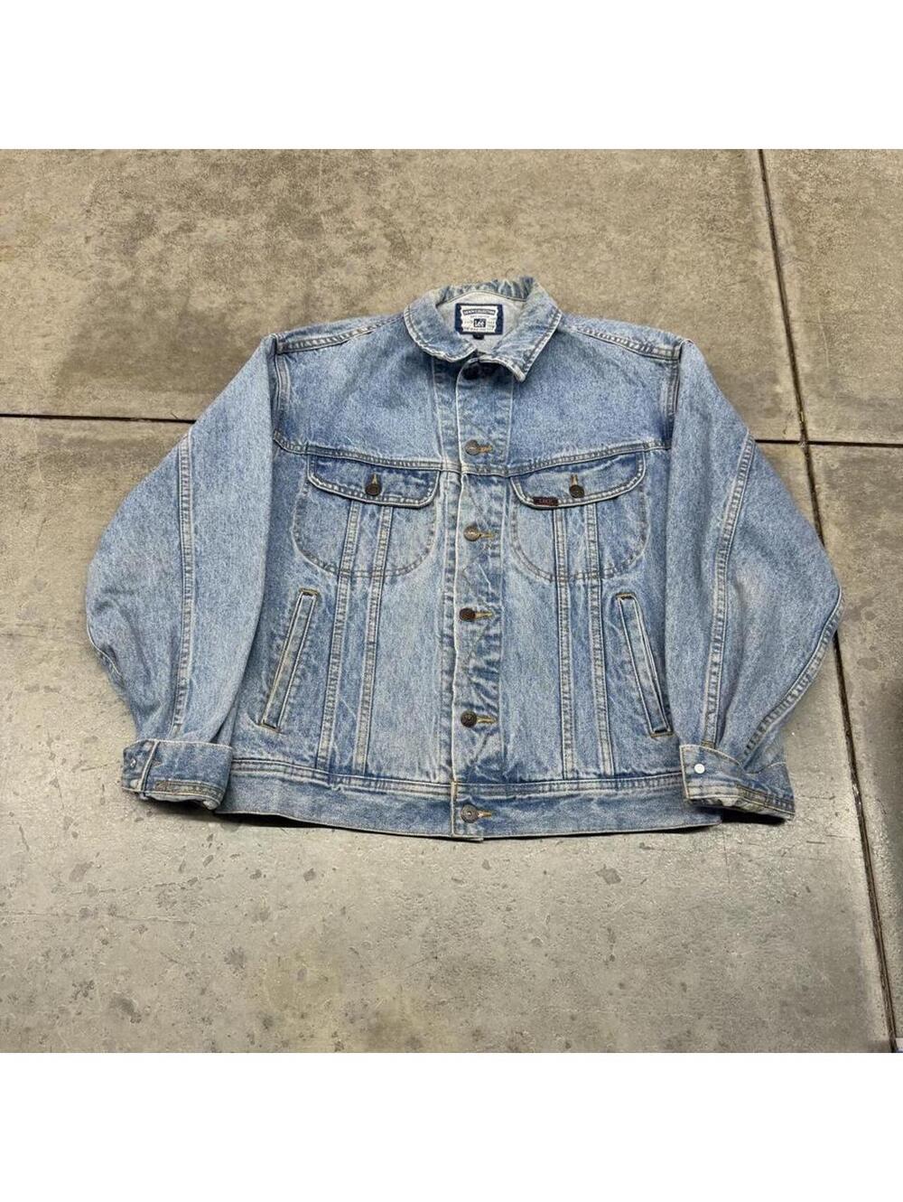 vintage lee wolf nature animal faded blue denim jean trucker jacket size large